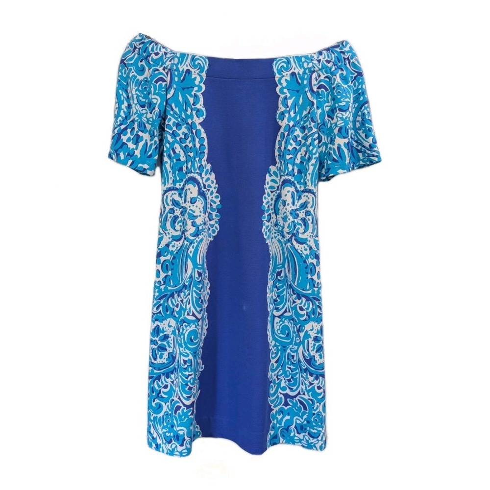 Lilly Pulitzer Womens Tiana Off Shoulder Brilliant Blue Moon Jellies Dress XXS